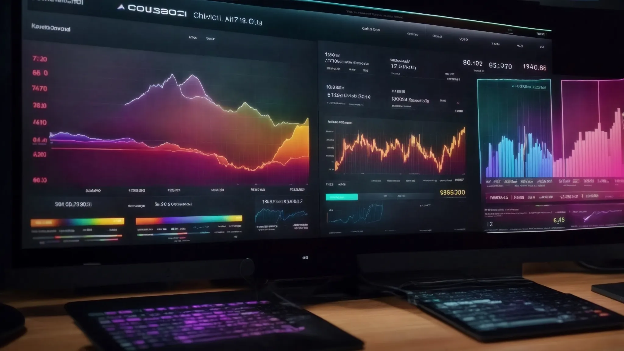 a colorful and interactive seo dashboard displaying graphs and trends dominating a computer screen.