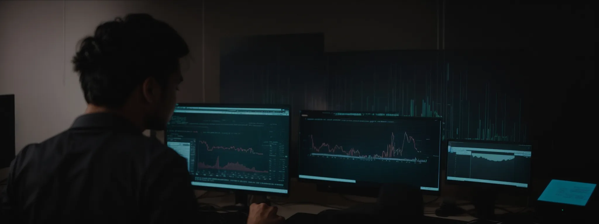 a scene of an individual analyzing data on a computer screen, reflecting focus on seo trends and strategies.
