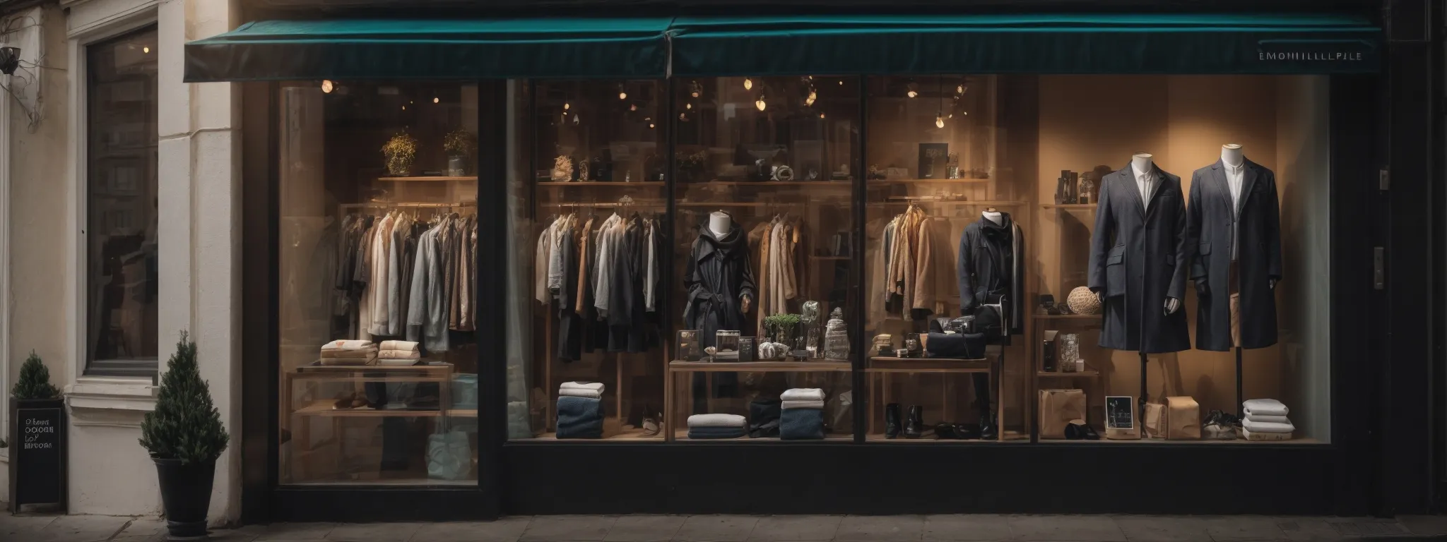 a bright storefront with a prominent display window showcasing the latest products, embodying the potential for digital growth through seo optimization.