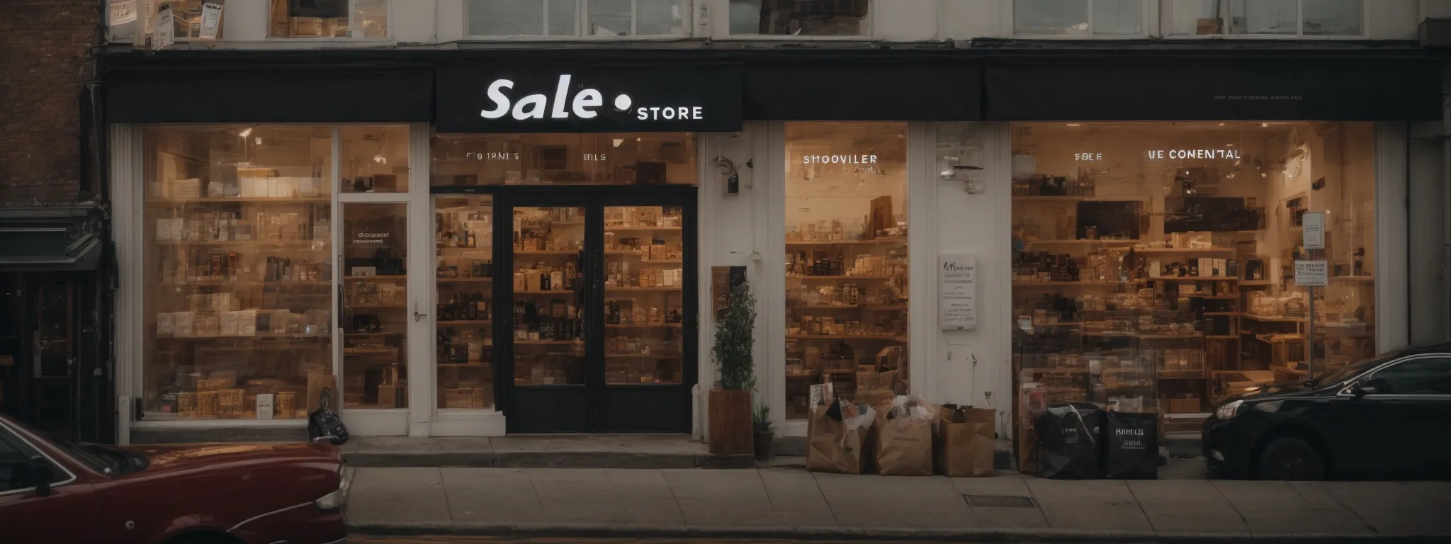 a bustling ecommerce storefront with a visible 'sale' banner and a diverse array of products on display.