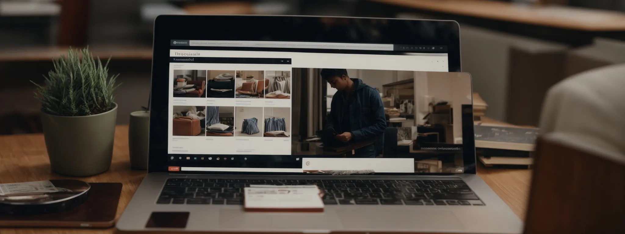 a person browsing through a neatly organized and visually appealing online store on a laptop.