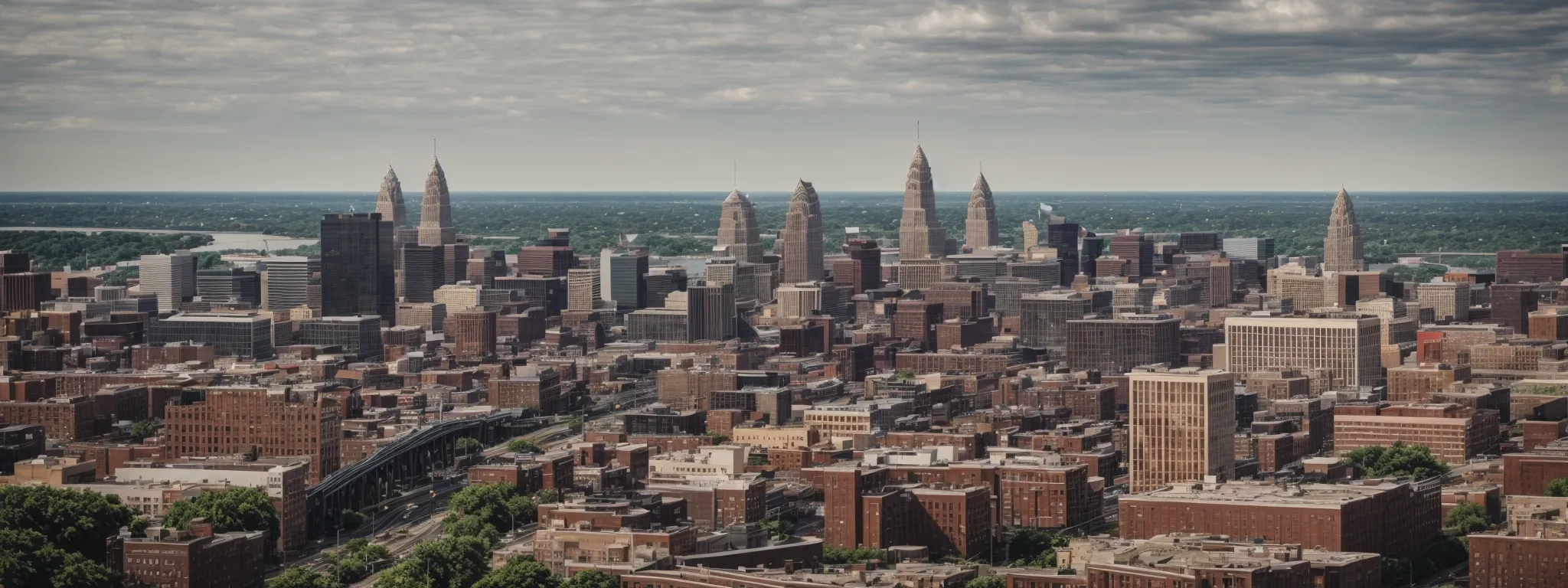 a panoramic view of cleveland's skyline illustrating the bustling urban landscape where digital marketing campaigns thrive.