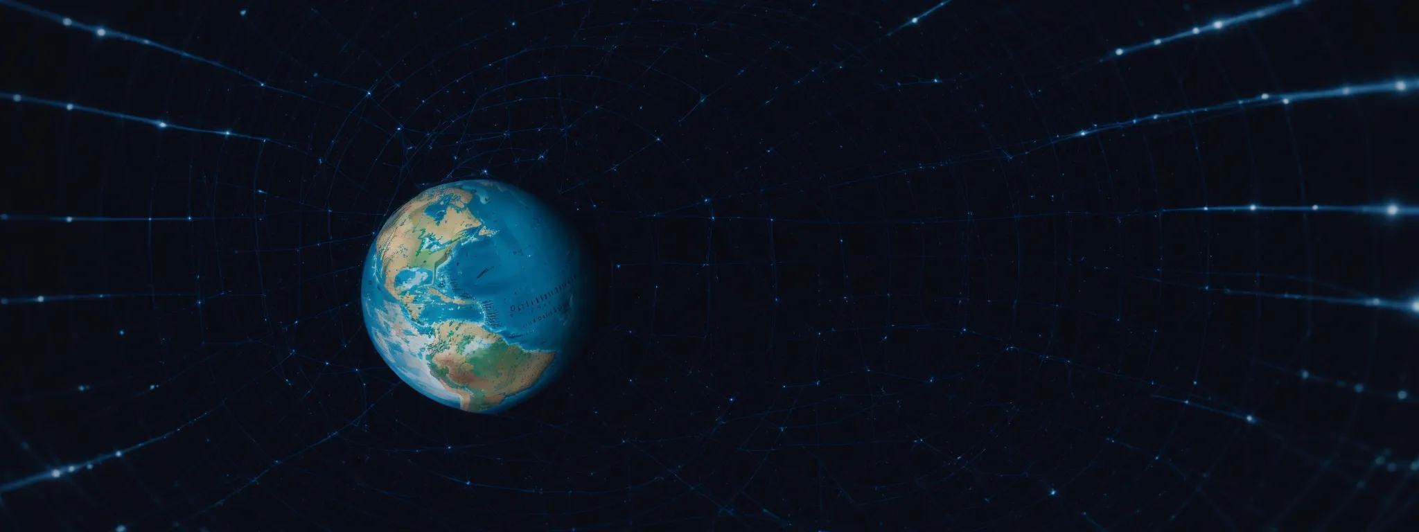 a globe encircled by a network grid reflects the worldwide connectivity of content delivery.