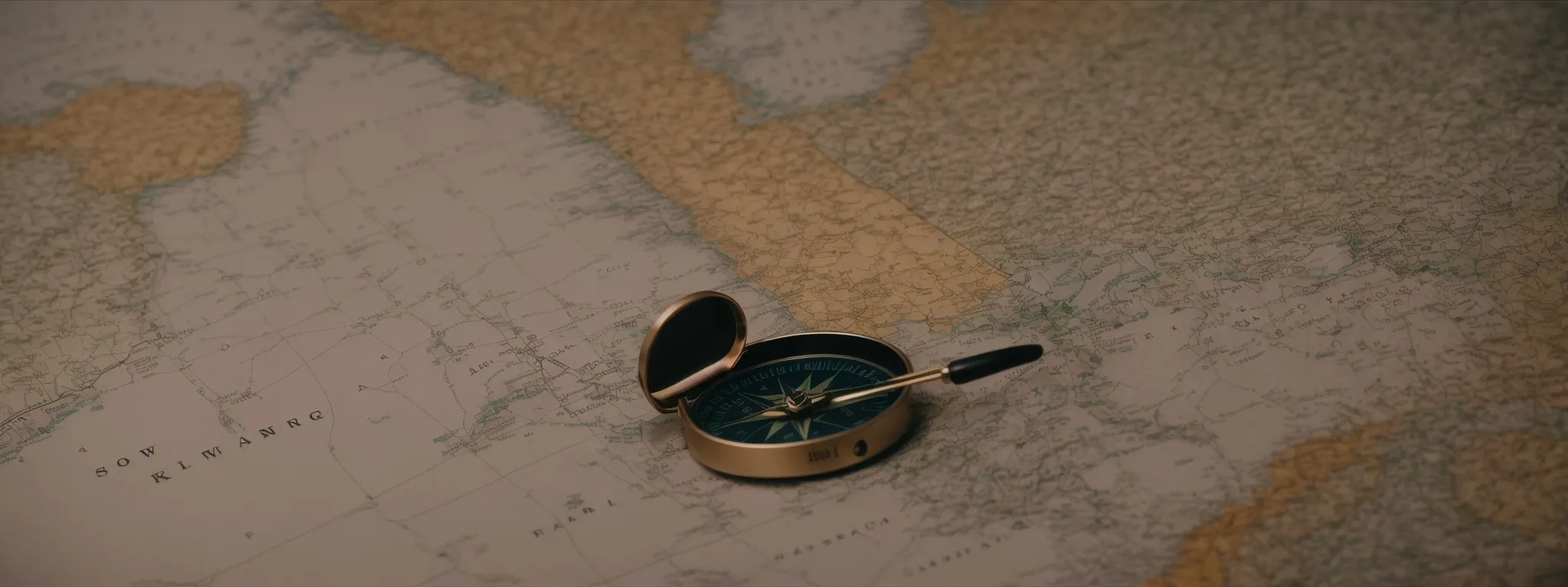 a compass resting on a map, symbolizing the strategic guidance keyword research provides in the journey of seo.