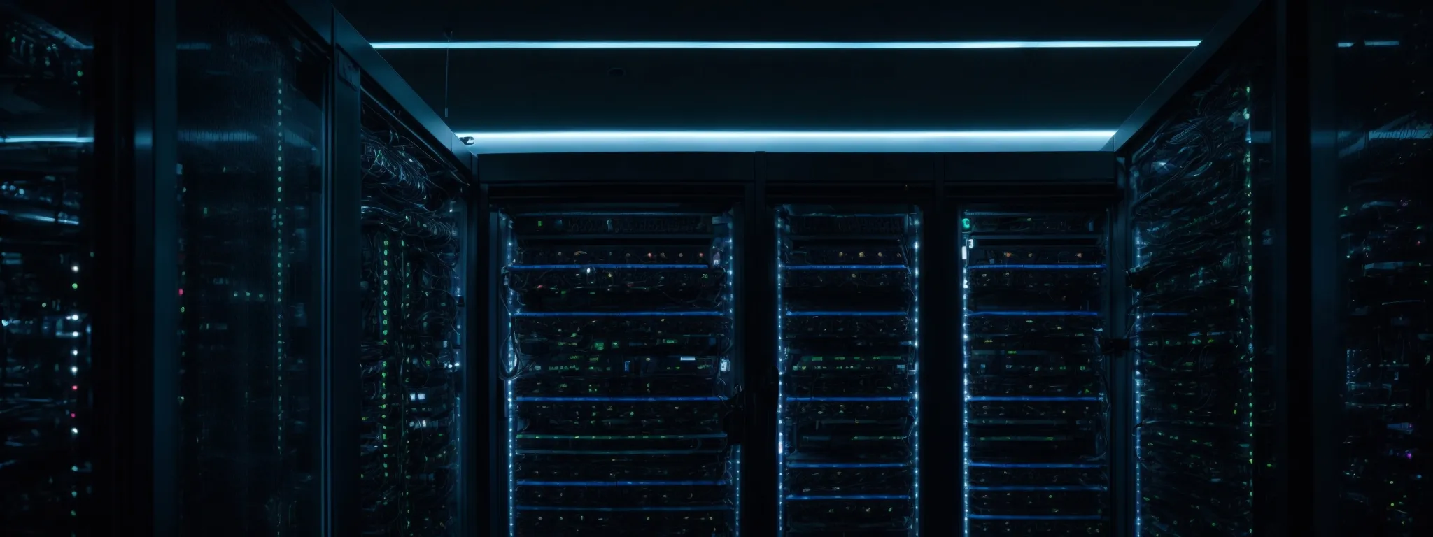 a server rack in a data center with glowing lights, symbolizing the infrastructure of a content delivery network.