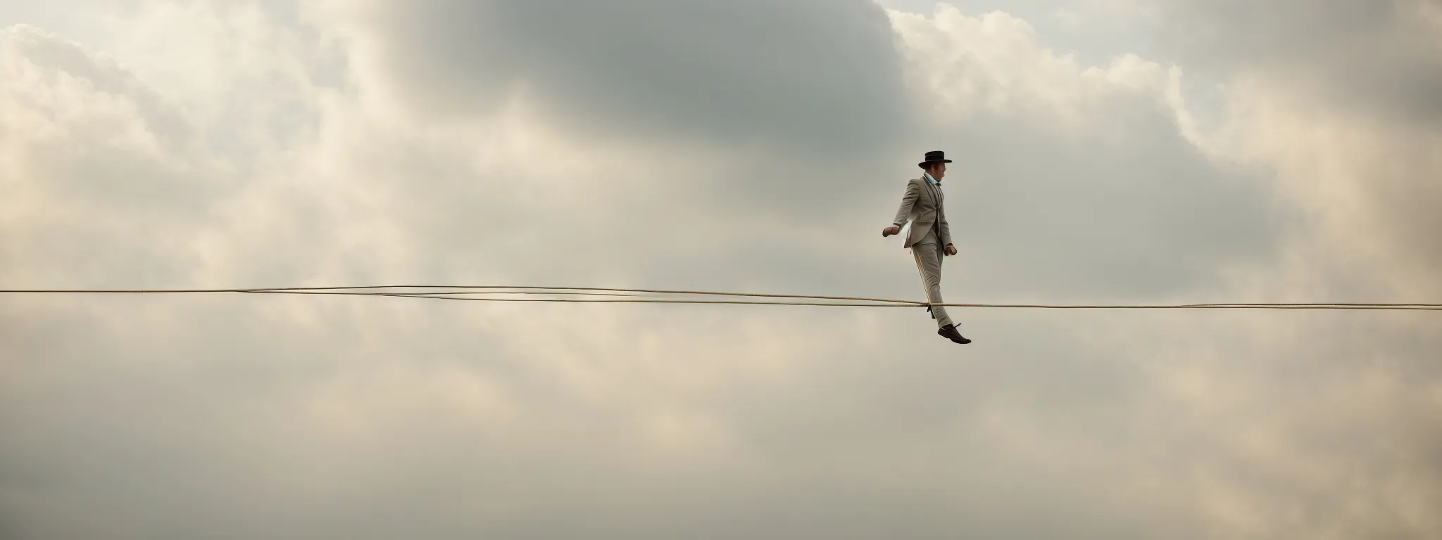 a tightrope walker gracefully strides along the rope, symbolizing the careful balance between technical precision and creative strategy.