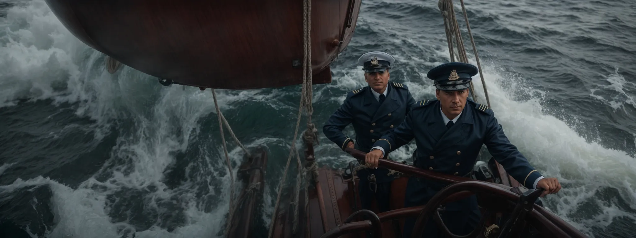 a captain steering a ship through rough waters, symbolizing navigation through algorithmic changes.