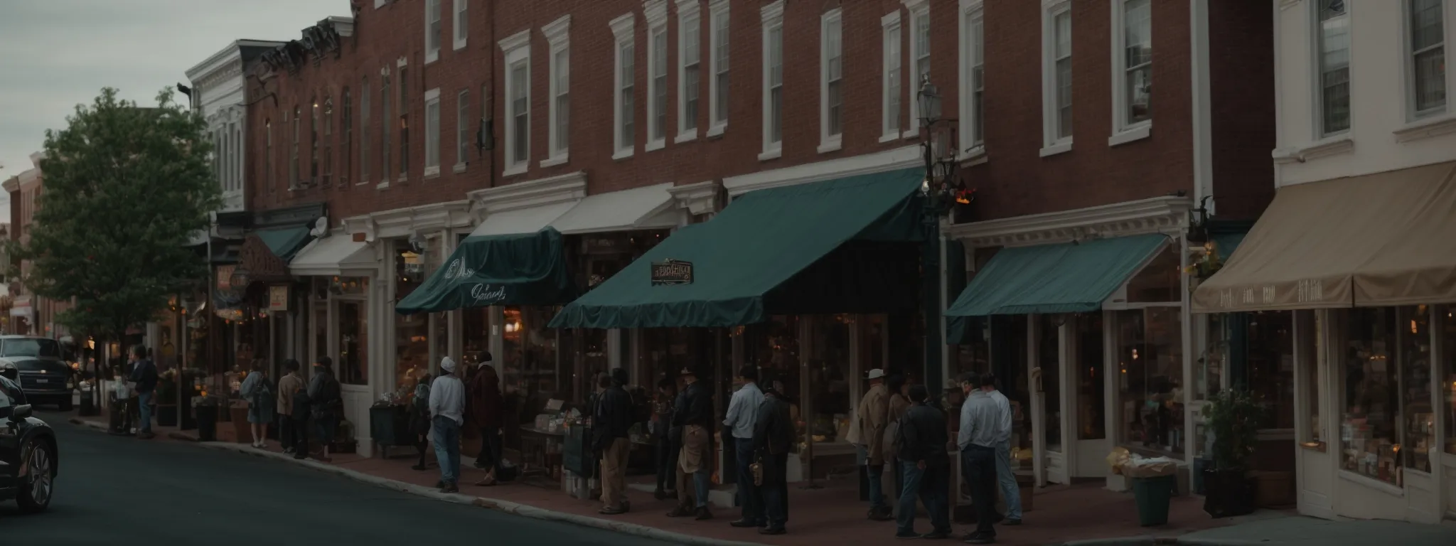 a bustling street scene in downtown frederick, md, highlighting diverse storefronts and local businesses interconnected within the community.