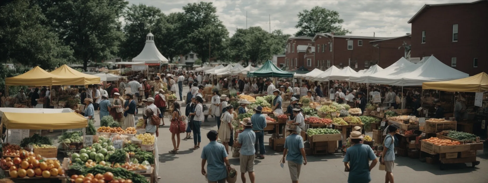 a bustling local farmer's market brimming with community engagement.