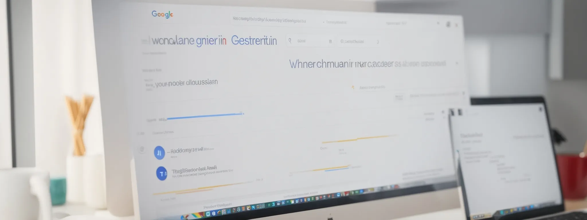 a computer screen displaying a google search bar with ai and language graphs in the background.