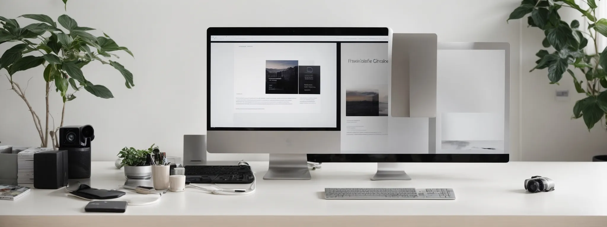 a minimalist workspace with a sleek, modern computer displaying a clean and uncluttered web page design.