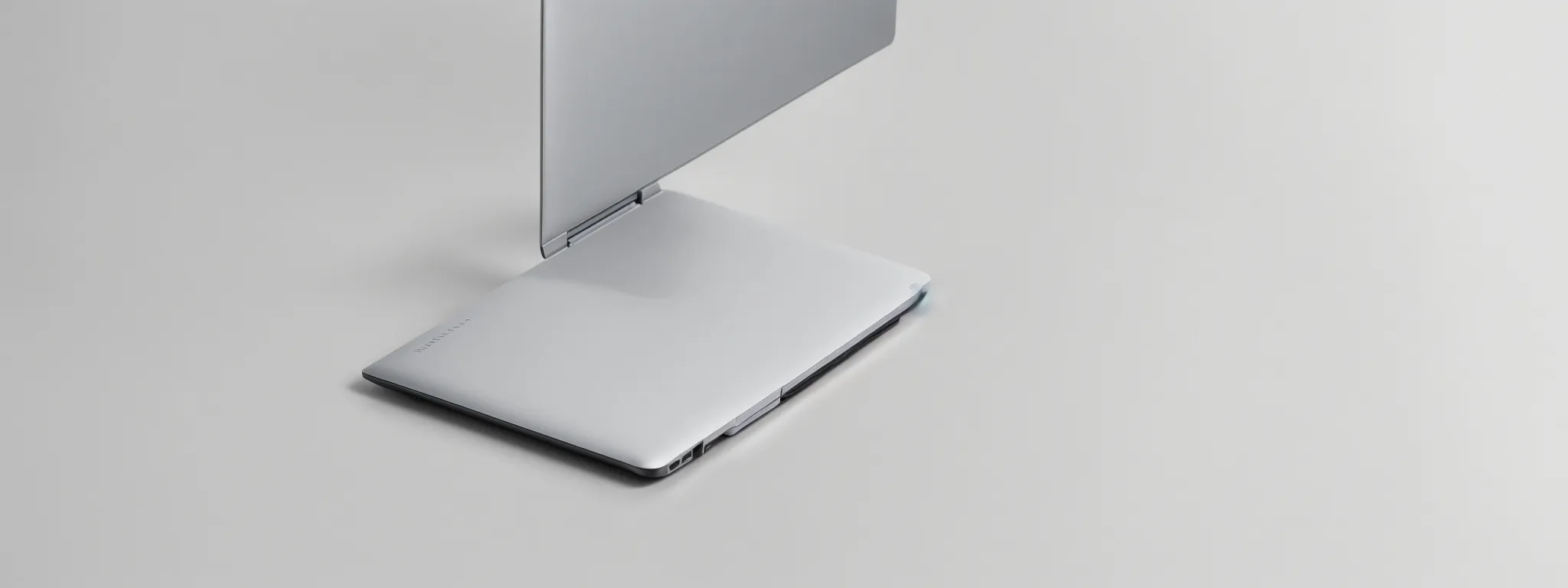 a sleek laptop open to a clean, uncluttered email interface against a simple, monochromatic background.